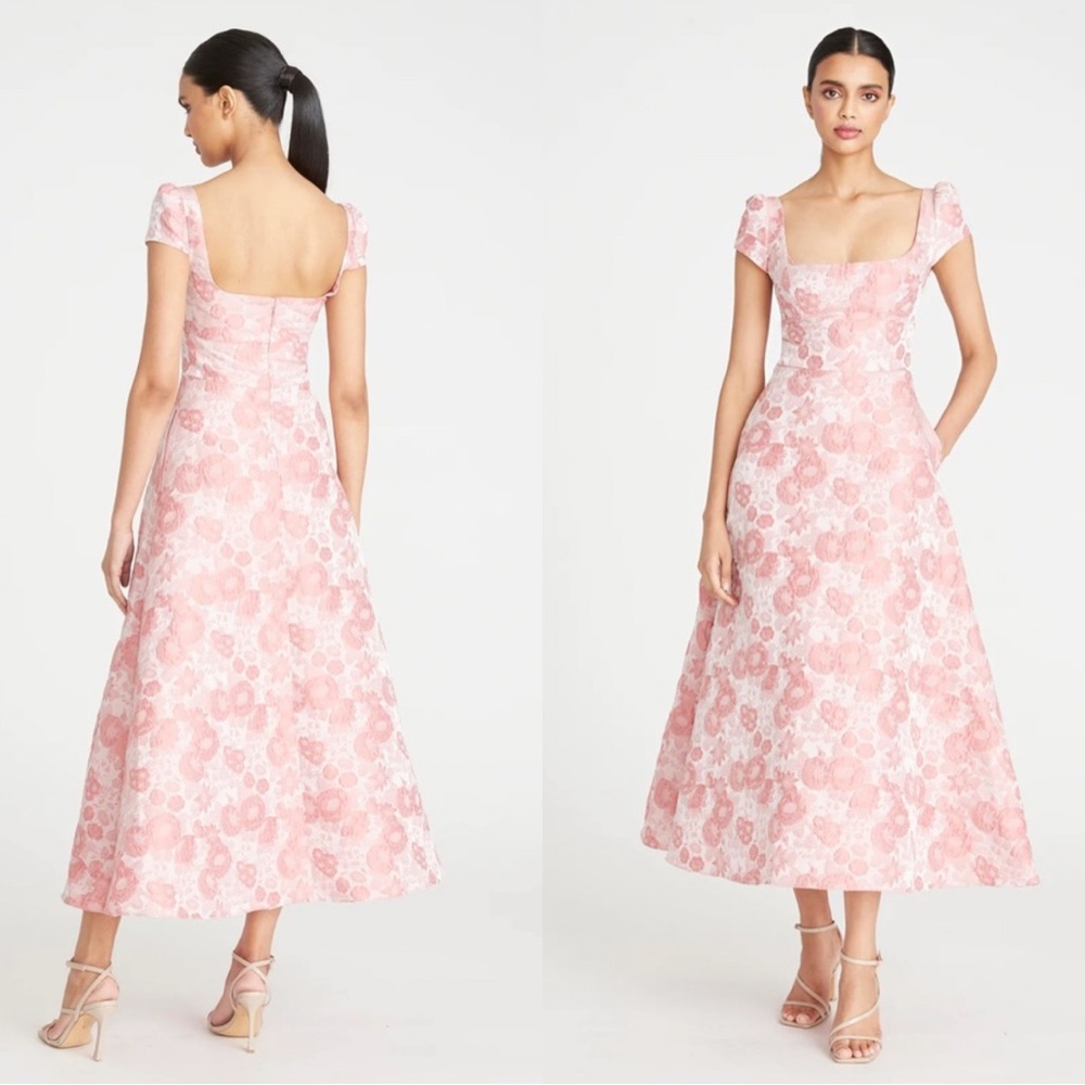 Theia Ciera Cap-Sleeve Jacquard Dress